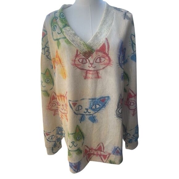 FFF Boutique Pale Yellow Kitty Cat Head Design Pullover Sweater Size Large NWT - Picture 2 of 5